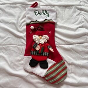 Personal Creations Daddy Christmas Stocking Red Fleece 3D Santa Striped Toe